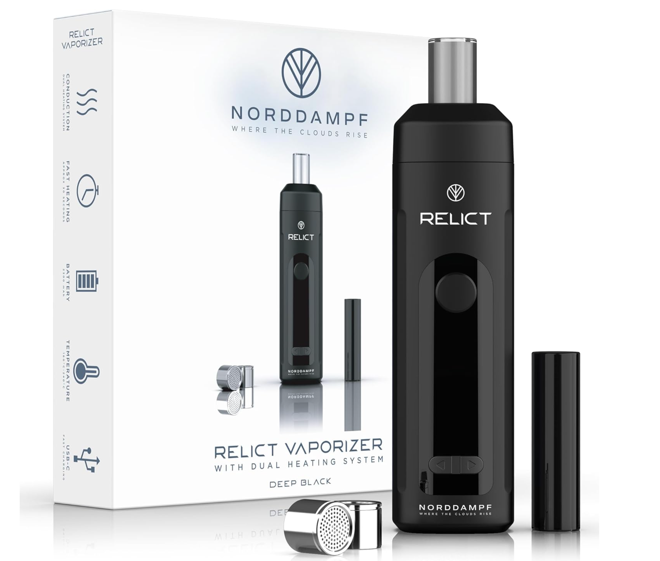 Norddampf Relict Kräuter Vaporizer Deep Black + Gratis BUBBLER