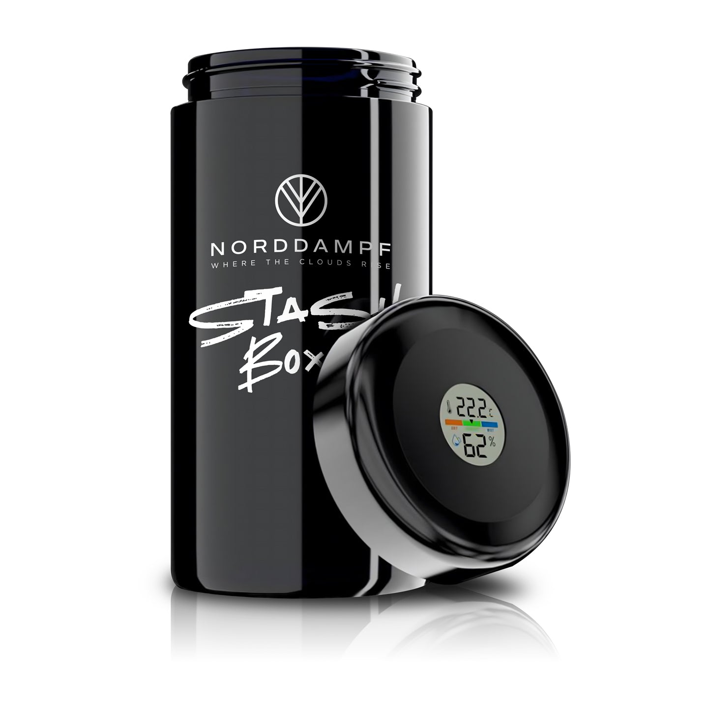Norddampf Stashbox Mironglass mit Hygrometer 1000 ml für Kräuter