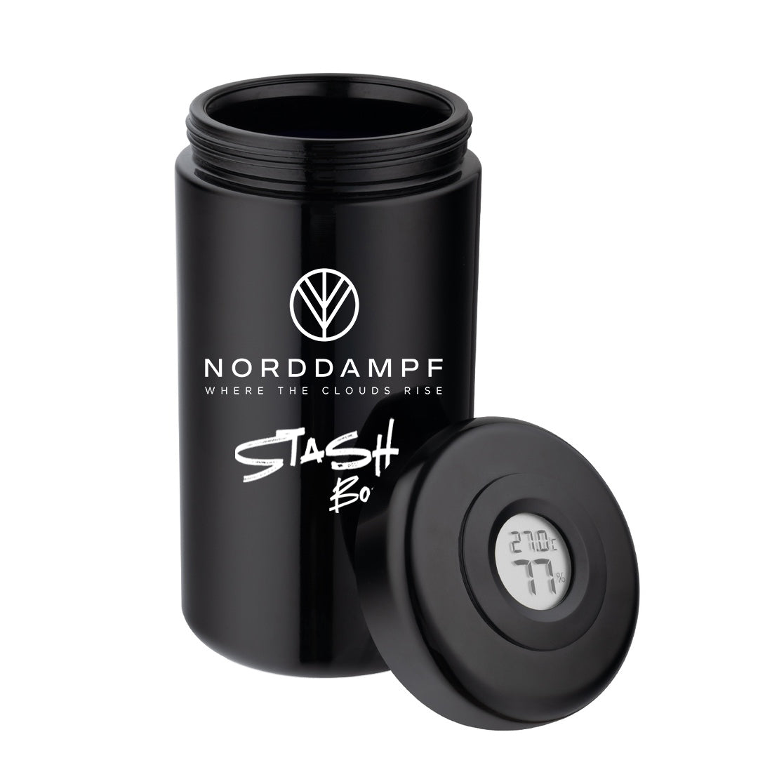 Norddampf Stashbox Mironglass mit Hygrometer 500 ml für Kräuter